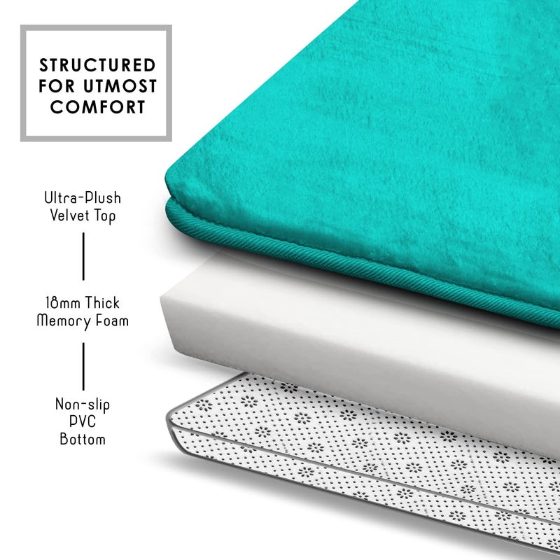 Clara Clark 2 Piece Bathroom Rugs Bath Mat Set, Velvet Memory Foam Bath Mats for Bathroom - Non-Slip, PVC Backing Bath Rugs, Washable - Dries Quickly, Teal - Image 5